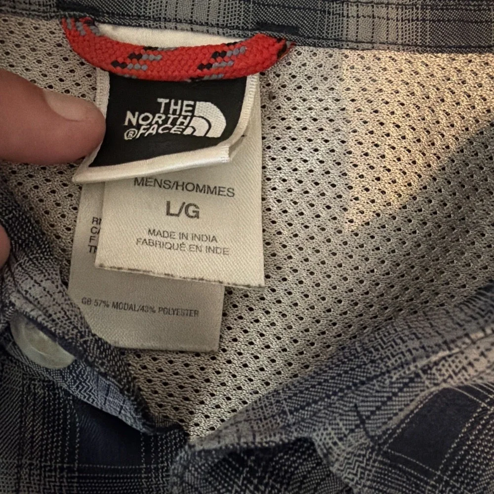 The North Face Shirt Men's Large Blue Plaid Modal Hiking Outdoor Pocket!